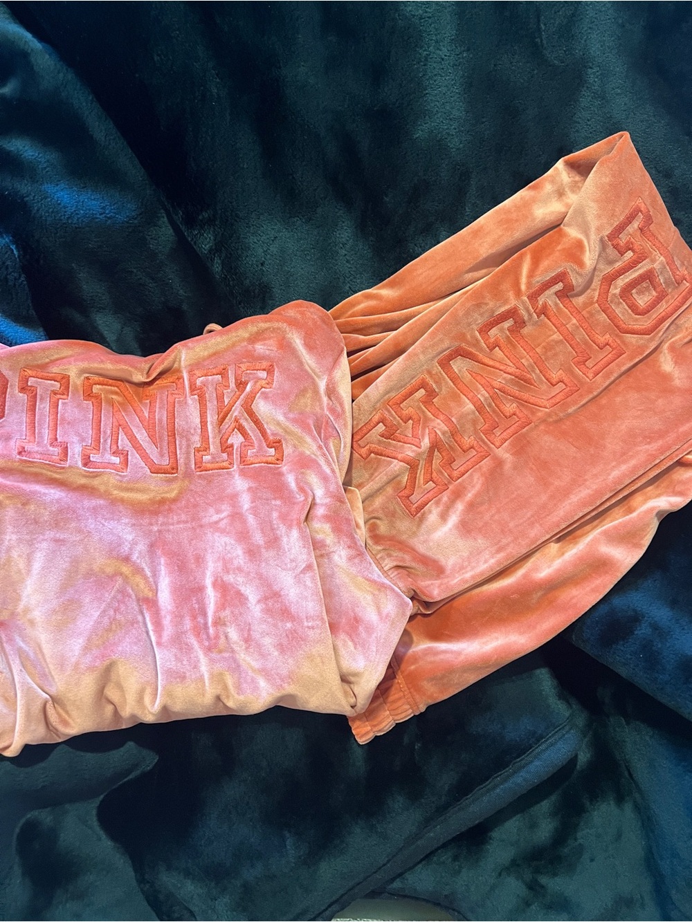 PINK Victoria's Secret Coral Pink Velour Track Pants & Hoodie Set